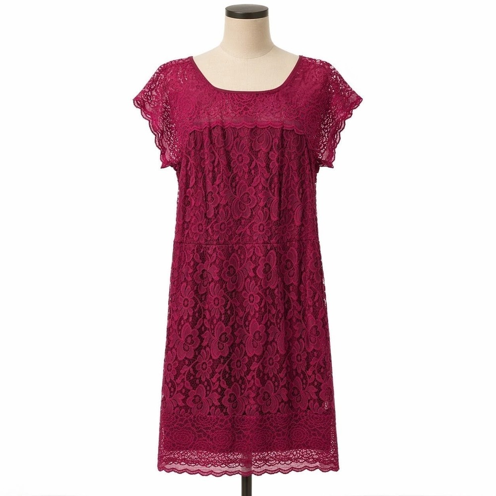 Vintage Floral Lace Sheath‎ Dress Size L Magenta Romantic Classic Wedding Guest